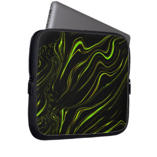 Golden grass, wavy green long traces on black fund laptop sleeve