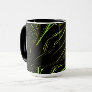 Golden grass, wavy green long traces on black fund mug