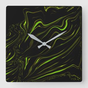 Golden grass, wavy green long traces on black fund square wall clock