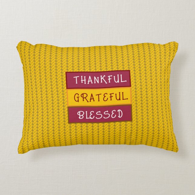 Golden Gratitude Accent Pillow: Blessed, Thankful Decorative Cushion (Front)
