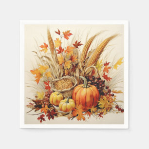 Golden Gratitude Medley: Foliage and Florals Napkin