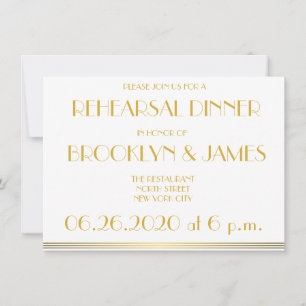 Golden Great Gatsby Wedding Rehearsal Invitations