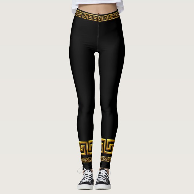 Golden Greek Key  Athletic Leggings (Front)