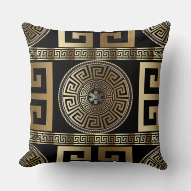 Golden Greek Key of Life  Cushion (Front)