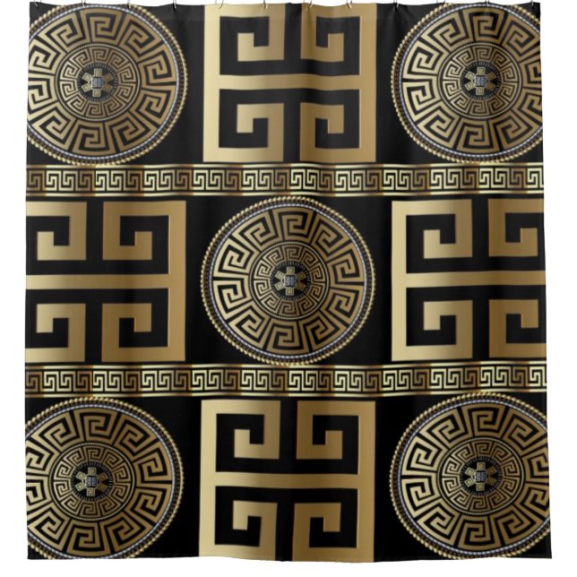 Golden Greek Key Shower Curtain (Front)
