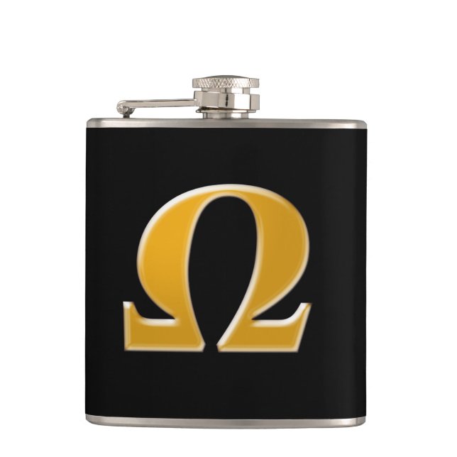 Golden Greek Omega - Symbol of Resistance Hip Flask (Front)
