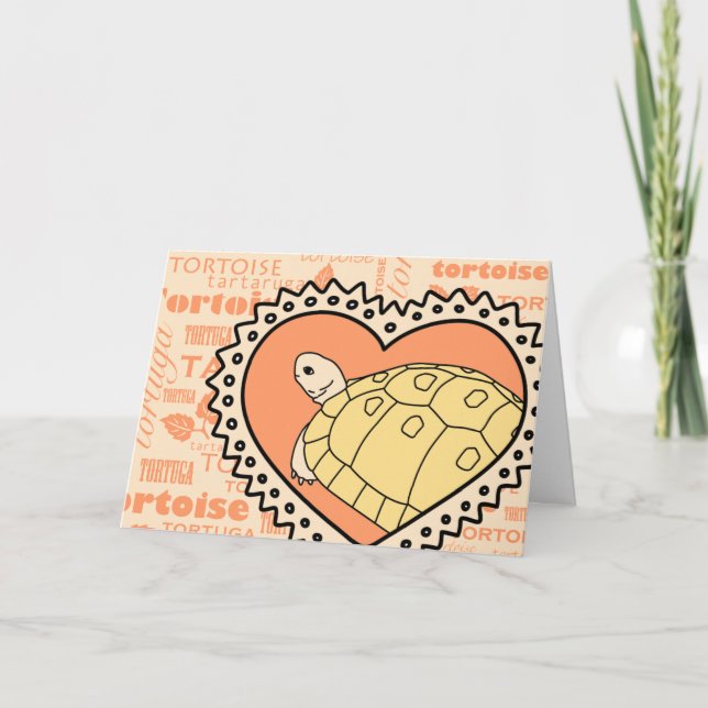 Golden Greek Tortoise Greeting Card (heart orange) (Front)