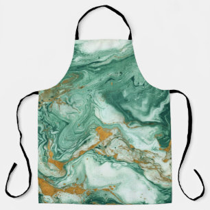 Golden-green acrylic: marble texture art. apron