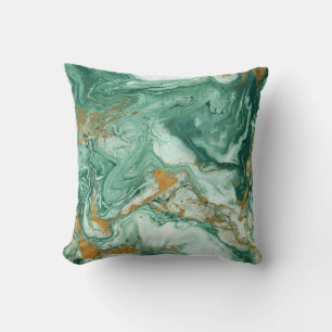 Golden-green acrylic: marble texture art. cushion