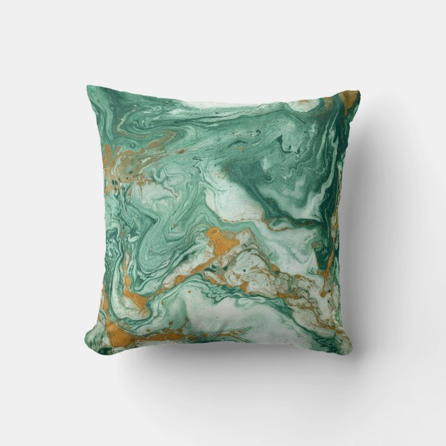 Golden-green acrylic: marble texture art. cushion (Front)