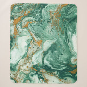 Golden-green acrylic: marble texture art. sherpa blanket