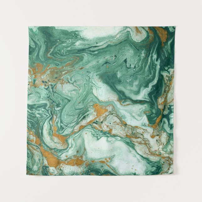 Golden-green acrylic: marble texture art. tapestry (Front)