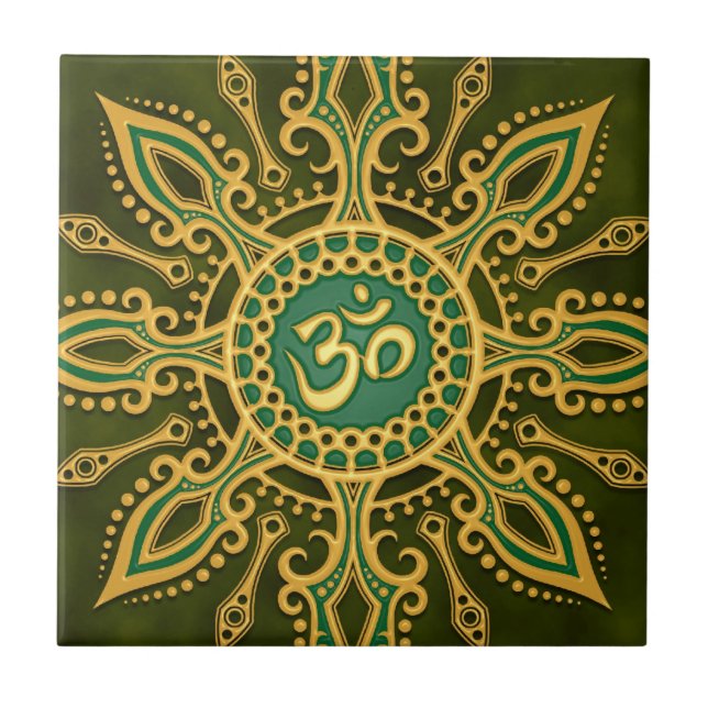 Golden Green Aum Star Tile (Front)