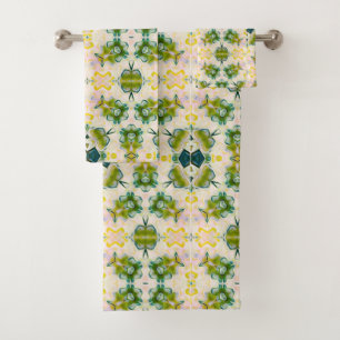 Golden Green Blossom Print Towel Set 