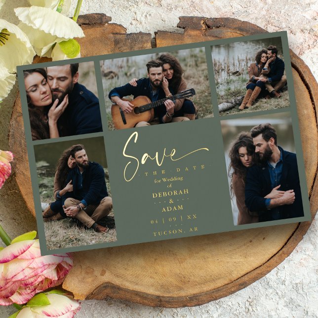 Golden Green Chic Trendy Collage Wedding 5 Photos (Creator Uploaded)