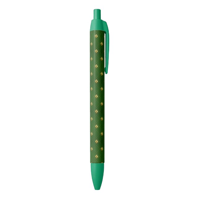 Golden Green Clover Pattern Black Ink Pen (Bottom (Vertical))