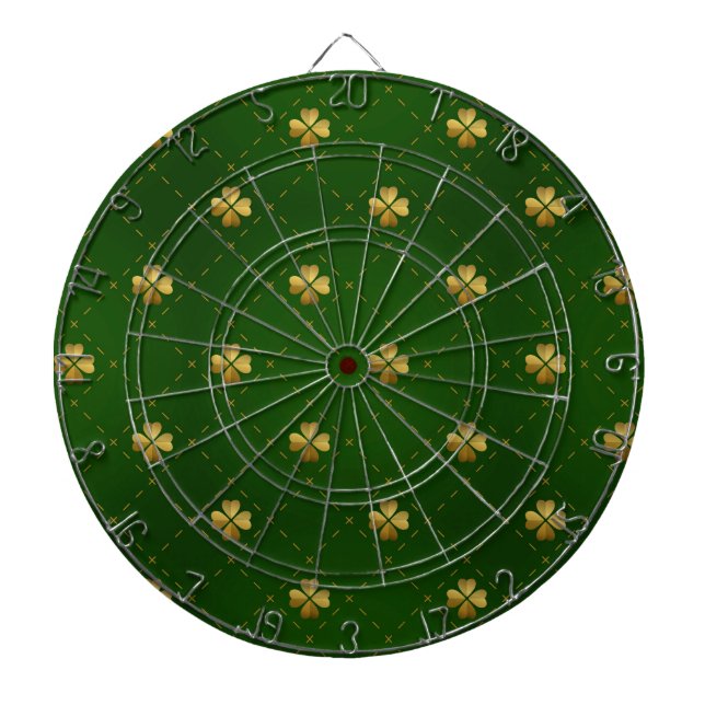 Golden Green Clover Pattern Dartboard (Front)