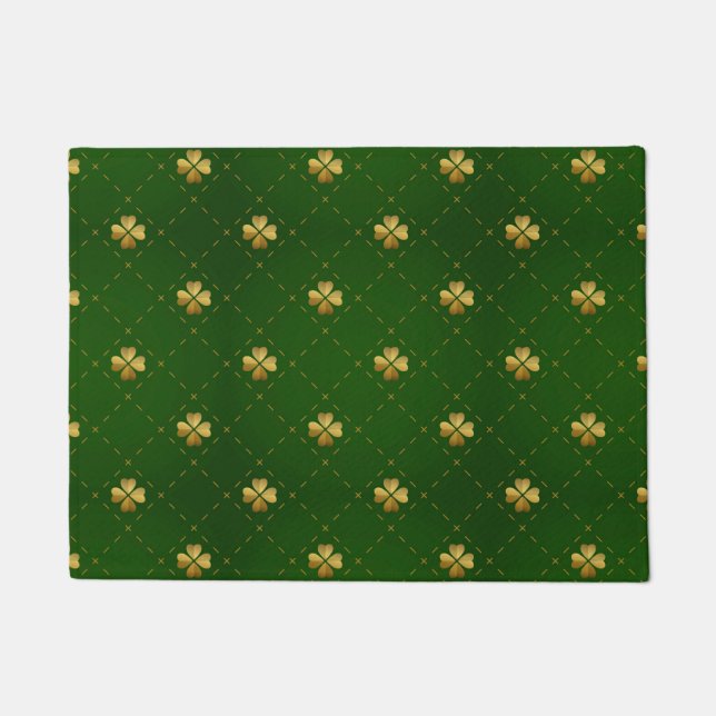 Golden Green Clover Pattern Doormat (Front)