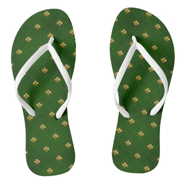 Golden Green Clover Pattern Flip Flops (Footbed)