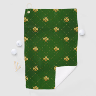 Golden Green Clover Pattern Golf Towel