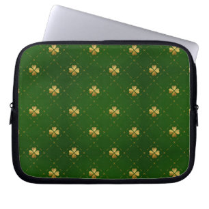 Golden Green Clover Pattern Laptop Sleeve