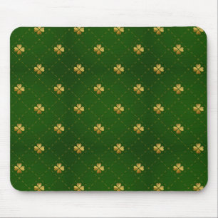 Golden Green Clover Pattern Mouse Mat