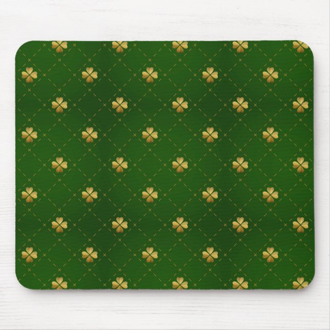 Golden Green Clover Pattern Mouse Mat (Front)