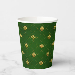 Golden Green Clover Pattern Paper Cups