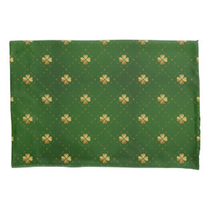 Golden Green Clover Pattern Pillowcase