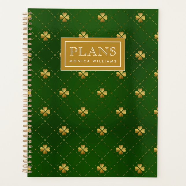 Golden Green Clover Pattern Planner (Front)