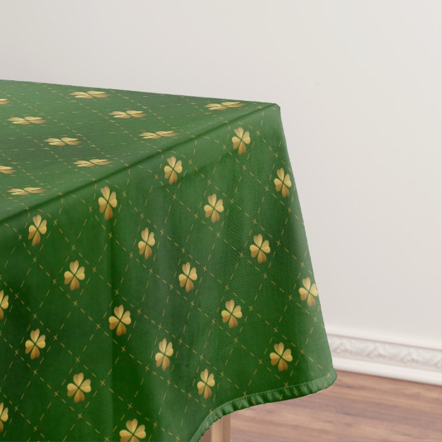 Golden Green Clover Pattern Tablecloth (In Situ)