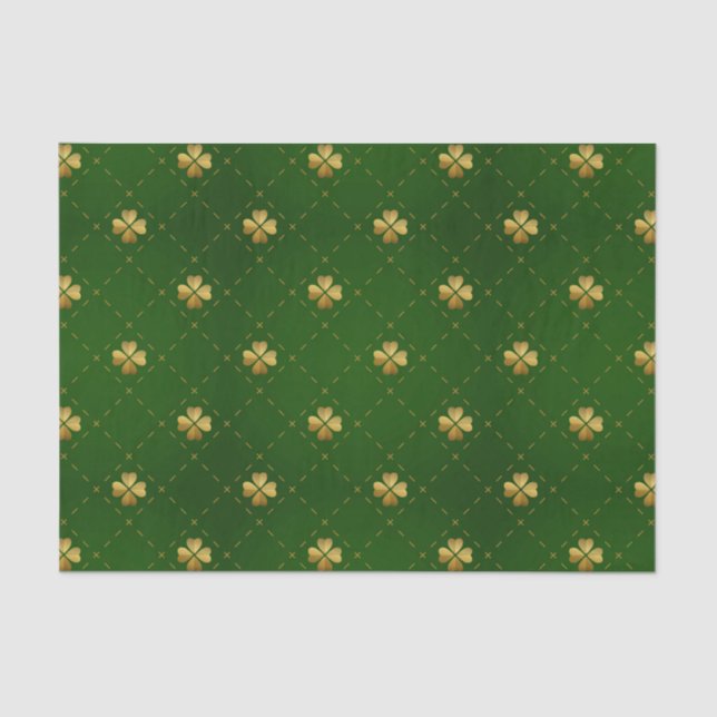 Golden Green Clover Pattern Tissue Paper (Front)
