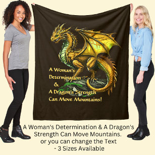 Golden Green Dragon & Woman Can Move Mountains Fleece Blanket