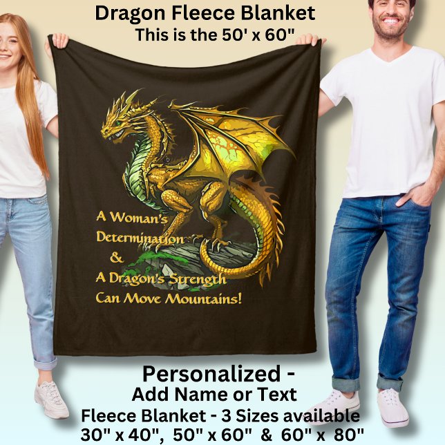 Golden Green Dragon & Woman Can Move Mountains Fleece Blanket (Creator Uploaded)