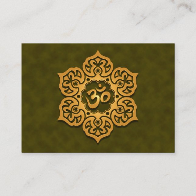 Golden Green Floral Om Business Card (Front)