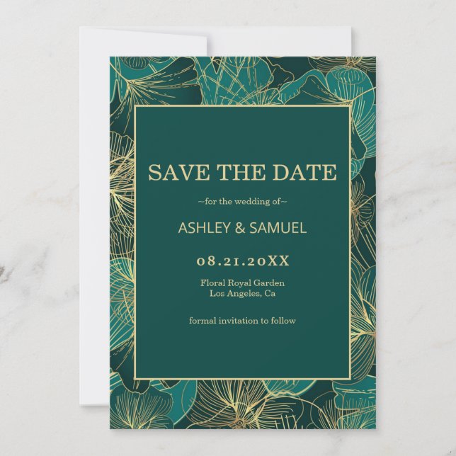 Golden & Green Leaves  Save The Date (Front)