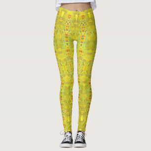 Golden green mosaic geometric design kitty voices  leggings