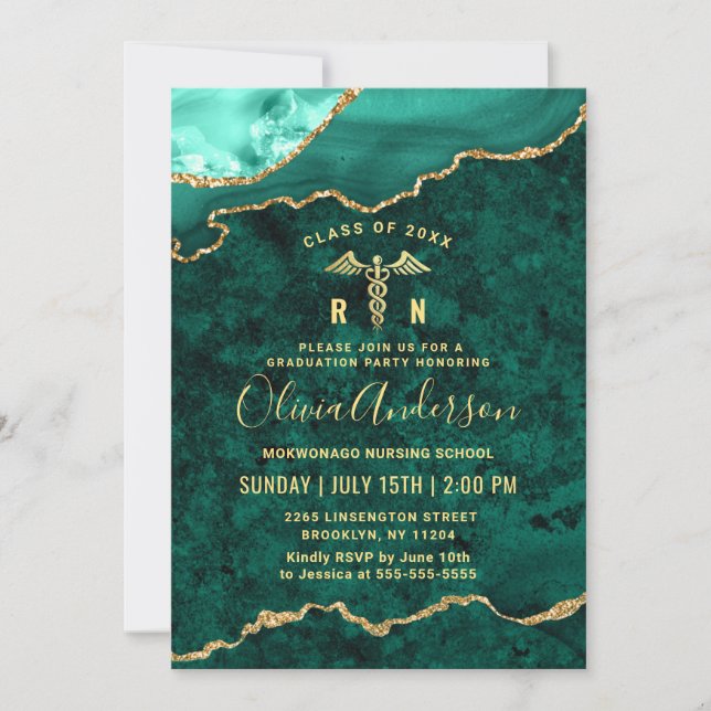Golden Green Nursing School Graduation Party Invitation (Front)