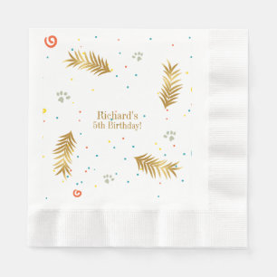 Golden Green Puppy Dog Kid's Birthday Napkin