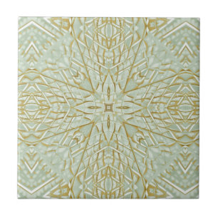 Golden green star geometric design beautiful tile