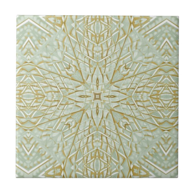 Golden green star geometric design beautiful tile (Front)