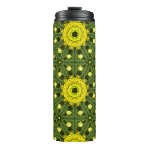 Golden Green Sunburst Kaleidoscope Floral Pattern  Thermal Tumbler