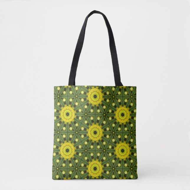 Golden Green Sunburst Kaleidoscope Floral Pattern  Tote Bag (Front)