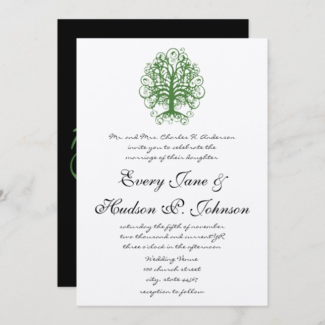 Golden Green Swirl Tree Roots of Love Wedding  Inv Invitation (Front/Back)
