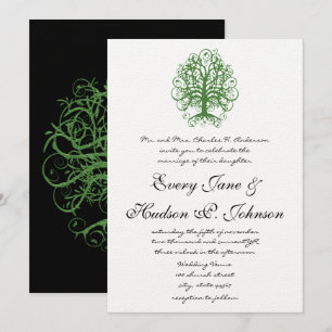 Golden Green Swirl Tree Roots of Love Wedding  Inv Invitation