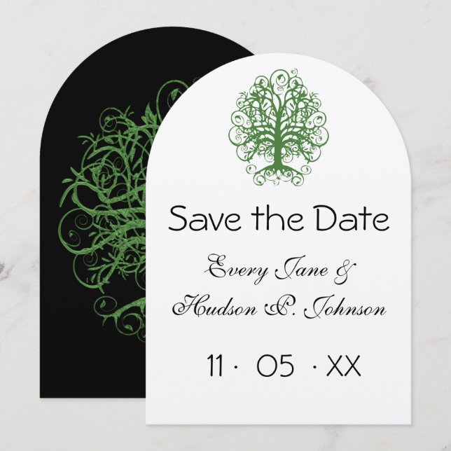 Golden Green Swirl Tree Roots of Love Wedding Invitation (Front/Back)