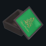 Golden Green Tree Merry Christmas  Gift Box<br><div class="desc">Festive Green Golden Tree Merry Christmas Gift Box. Features a golden Christmas tree and a hand written script text. 
@Miri Creations - Created For You Only with You in Mind. All rights reserved.</div>