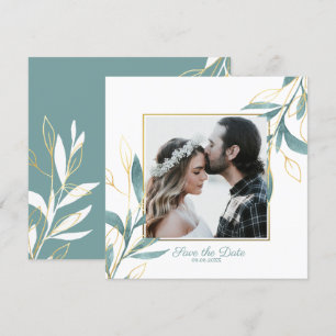 Golden Green Watercolor Floral Save the Date Invitation