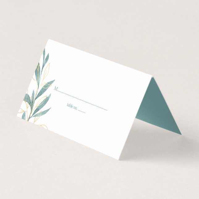 Golden Green Watercolor Floral Wedding Table Cards (Front)