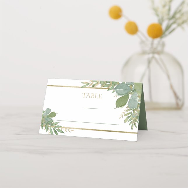 Golden Greenery Folded Place Card (Front)